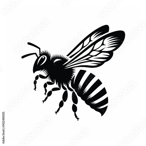 Black and white bee icon silhouette vector art illustration