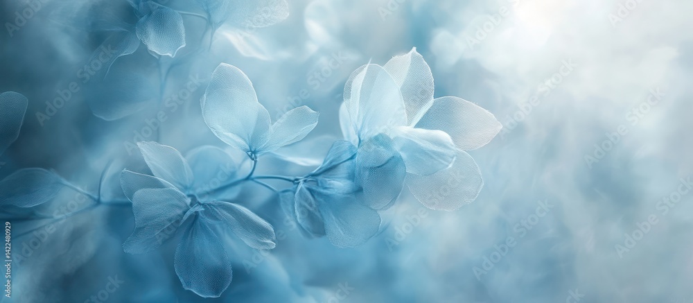 Fototapeta premium Delicate Light Blue Flowers, Soft Focus Background, Nature's Beauty, Soft pastel