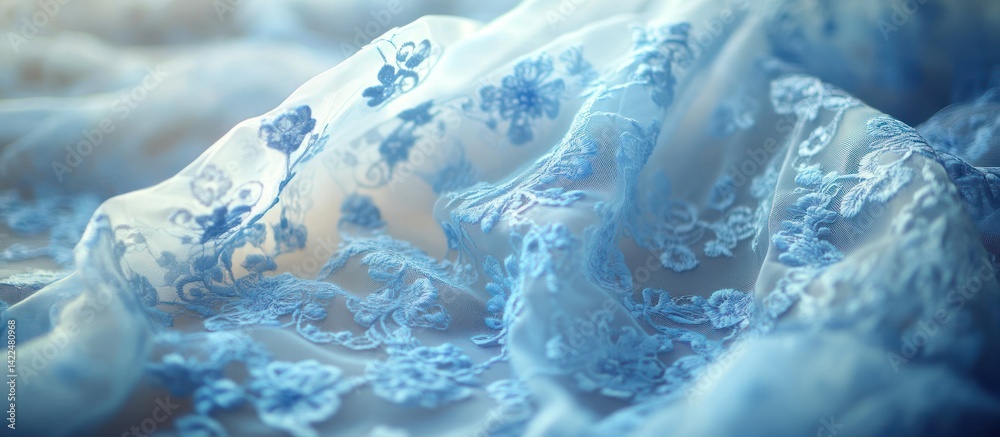 Naklejka premium Delicate Light Blue Lace Fabric Texture