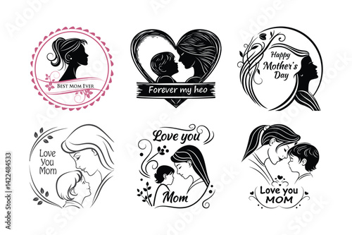 Mother's Day Mom Child Love Illustration Set