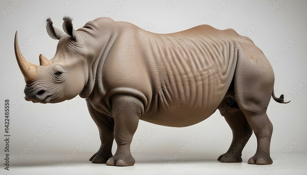 Fototapeta premium Stunning studio portrait of a rhinoceros, showcasing its impressive horn and size.