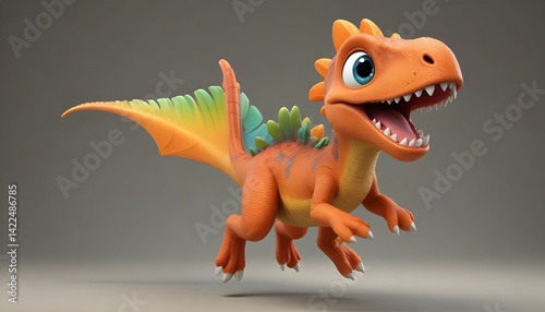 Fototapeta Naklejka Na Ścianę i Meble -  A playful and cute cartoon dinosaur with vibrant colors and a friendly open-mouthed expression.