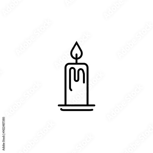 Simple line-drawn candle glowing softly  