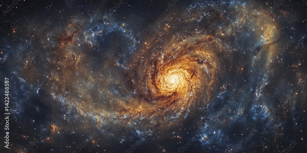Spiral galaxy with intricate dust and gas formations. Spiral galaxy with intricate dust and gas formations.