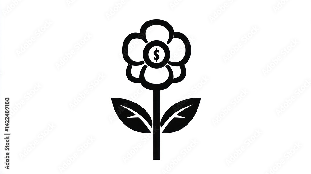 Simple flower icon with dollar sign, business concept, suitable for presentations or website graphics Simple flower icon with dollar sign, business concept, suitable for presentations or website graphics