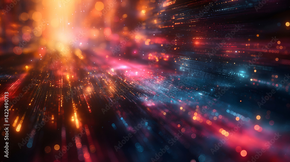 Fototapeta premium Color Particle Field Glowing Energy Rays, Futuristic Tech Background Design.