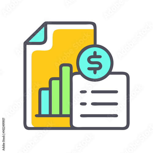 Financial report icon with graph and dollar symbol