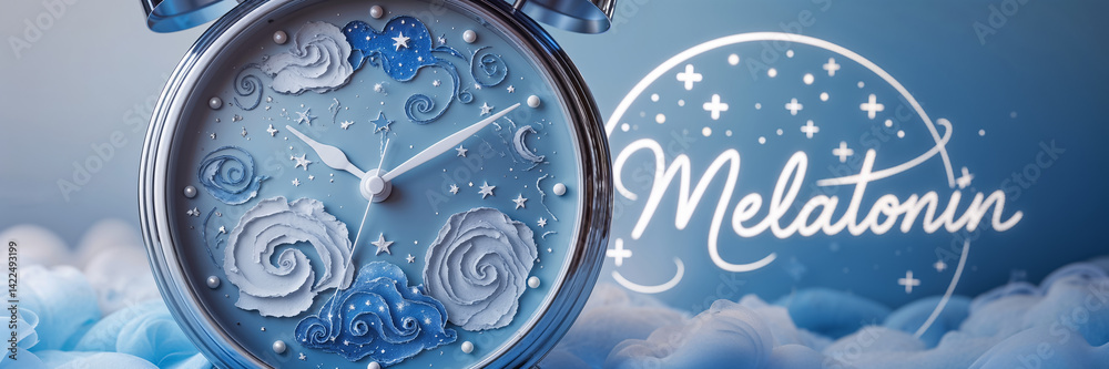 Alarm clock, melatonin inscription, stylish design