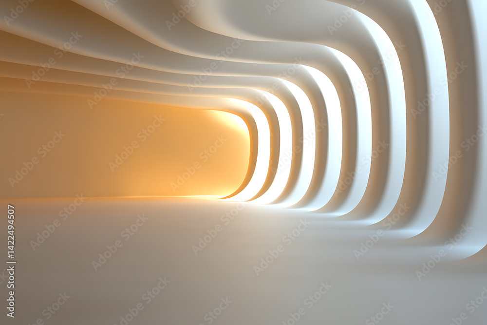 Obraz premium Abstract tunnel with curved lines and soft lighting, creating a sense of depth and modern design. Great for backgrounds or visual effects.