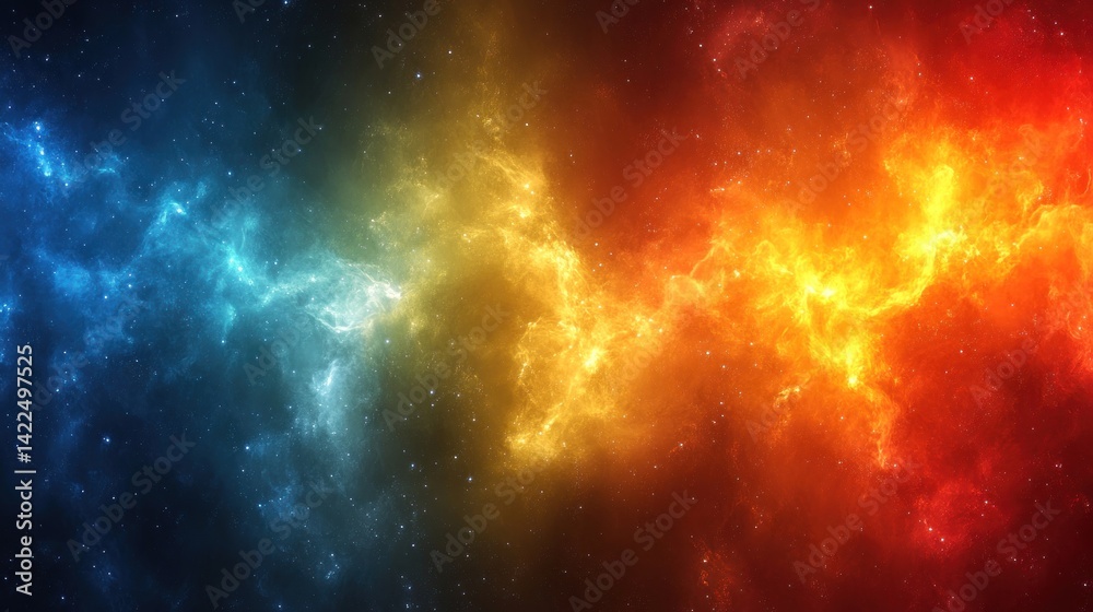 Naklejka premium Colorful Cosmic Cloud Nebula in Space, a Panoramic View of Galaxy