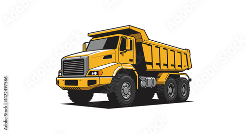 There is a yellow dump truck that parked on the side of road...
