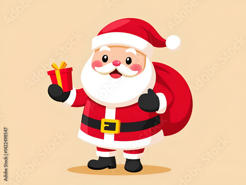 Santa Claus with a Bag Holding a Gift – Vector Illustration on Transparent Background

