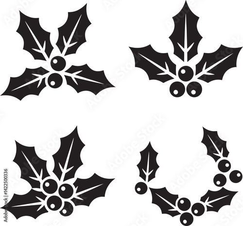 Poinsettia Flowers set silhouette vector illustration isolated On Transparent Background