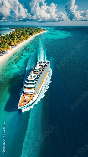 Wallpaper Mural Cruise ship sailing along tropical island coastline with turquoise waters Torontodigital.ca