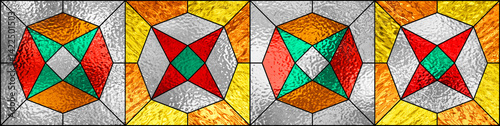 Stained glass window. Abstract colorful stained-glass background. Art Deco geometric decor for interior. Modern pattern. Luxury modern interior. Transparency. Multicolor template for design interior.