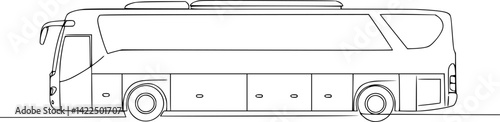 Big long passenger bus icon. Black outline linear silhouette. Editable strokes. Side view. Vector simple flat graphic illustration.