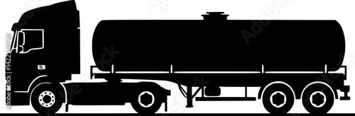 Truck tractor tank icon. Black silhouette. Side view. Vector simple flat graphic illustration