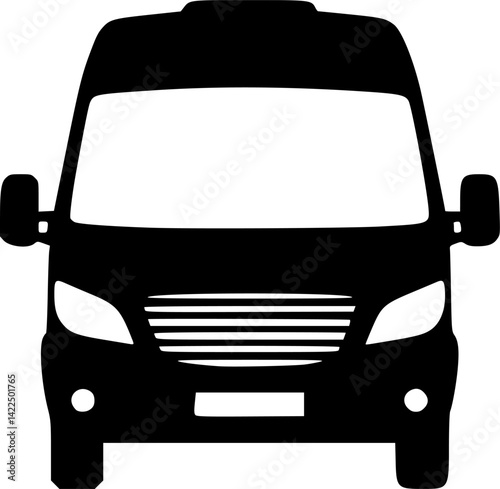 Van icon. Minibus. Black silhouette. Front view. Vector simple flat graphic illustration. Isolated object on white background