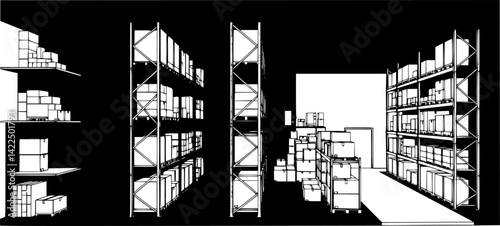 Warehouse icon. Building, structure. Black silhouette. Front side view. Vector simple flat graphic illustration. Isolated object on white background.