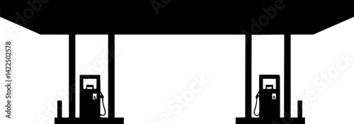 Gas station icon. Black silhouette. Front and side view. Vector simple flat graphic illustration. Isolated object on white background.