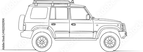 Off-road vehicle icon. Suv. Black outline linear silhouette. Editable strokes. Side view. Vector simple flat graphic illustration.