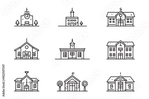School Building Icon Minimalist Vector Art