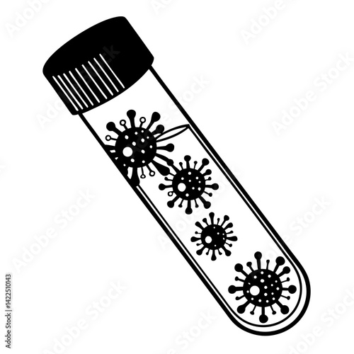 Test tube with virus particle icon. Disease detection vector.