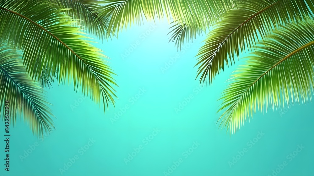 Tropical Palm Leaves Summer Background Teal Sky Tropical Palm Leaves Summer Background Teal Sky