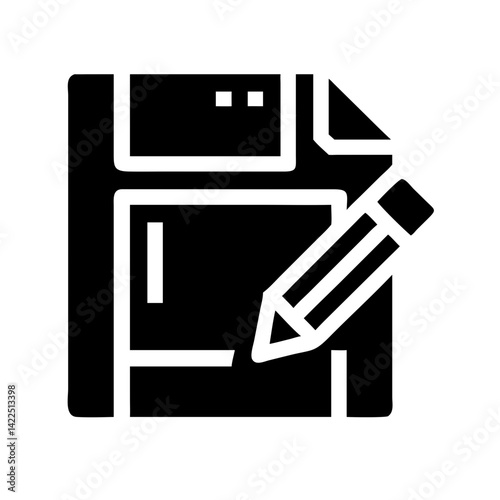 floppy disk pen glyph flat vector icon