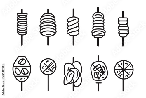 Minimalist line art of shish kebab