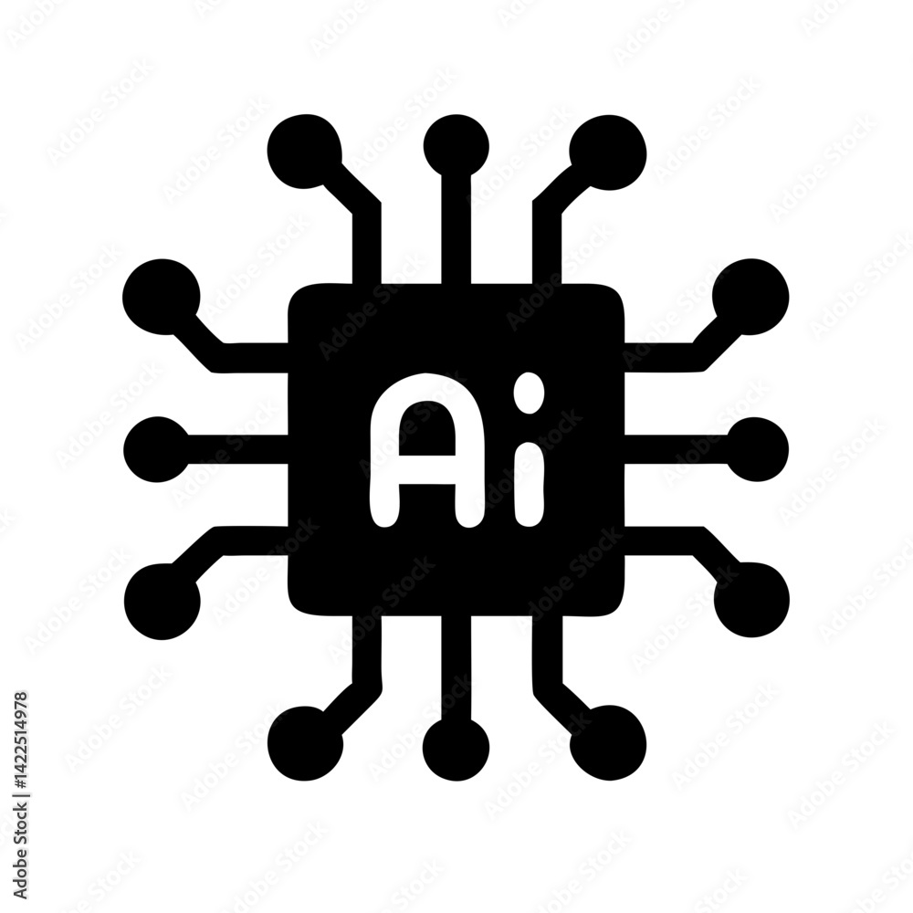 microchip ai glyph flat vector icon