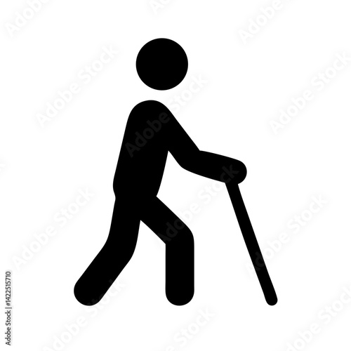 person walking with cane glyph flat vector icon