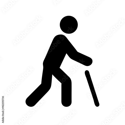 person walking with cane glyph  flat vector icon