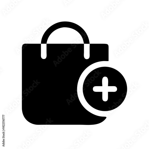 shopping bag add glyph  flat vector icon