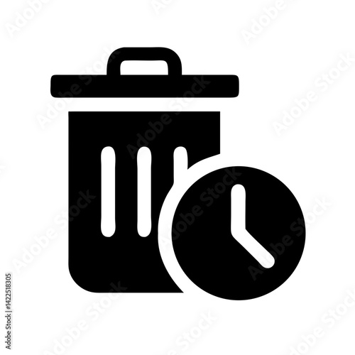 trash can clock glyph flat vector icon