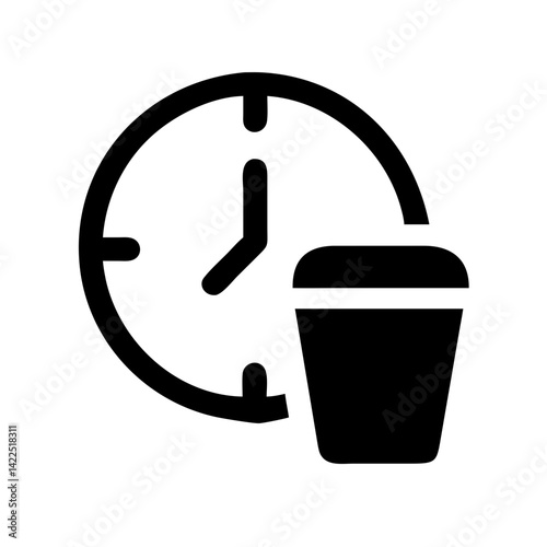 trash can clock glyph flat vector icon