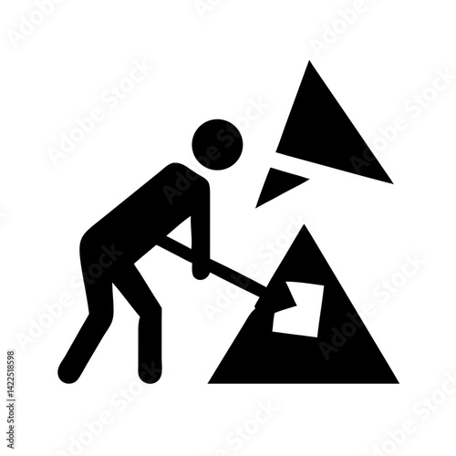 triangle person digging glyph flat vector icon