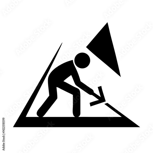 triangle person digging glyph flat vector icon