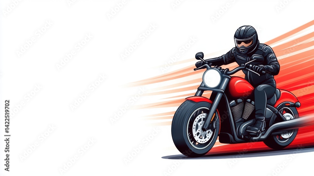 Fototapeta premium Dynamic Motorcycle Rider in Action with Speed Lines Illustrating Motion and Adventure on a Clear Background