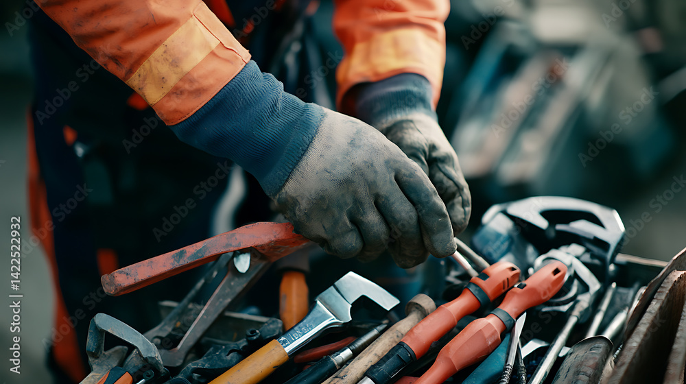 Mechanic Selecting Tools from a Toolbox Mechanic Selecting Tools from a Toolbox