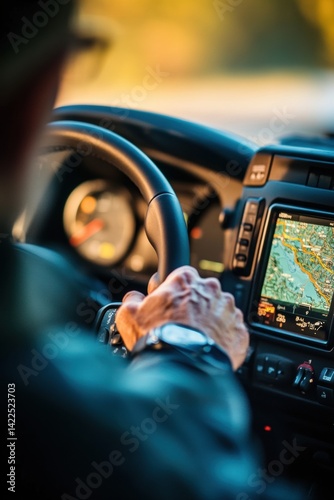 Man driving truck with GPS map