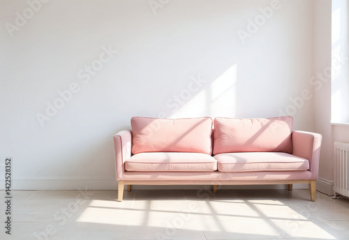 Pink Velvet Sofa in White Space