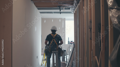 Wallpaper Mural Construction Worker in Unfinished Building Interior Torontodigital.ca