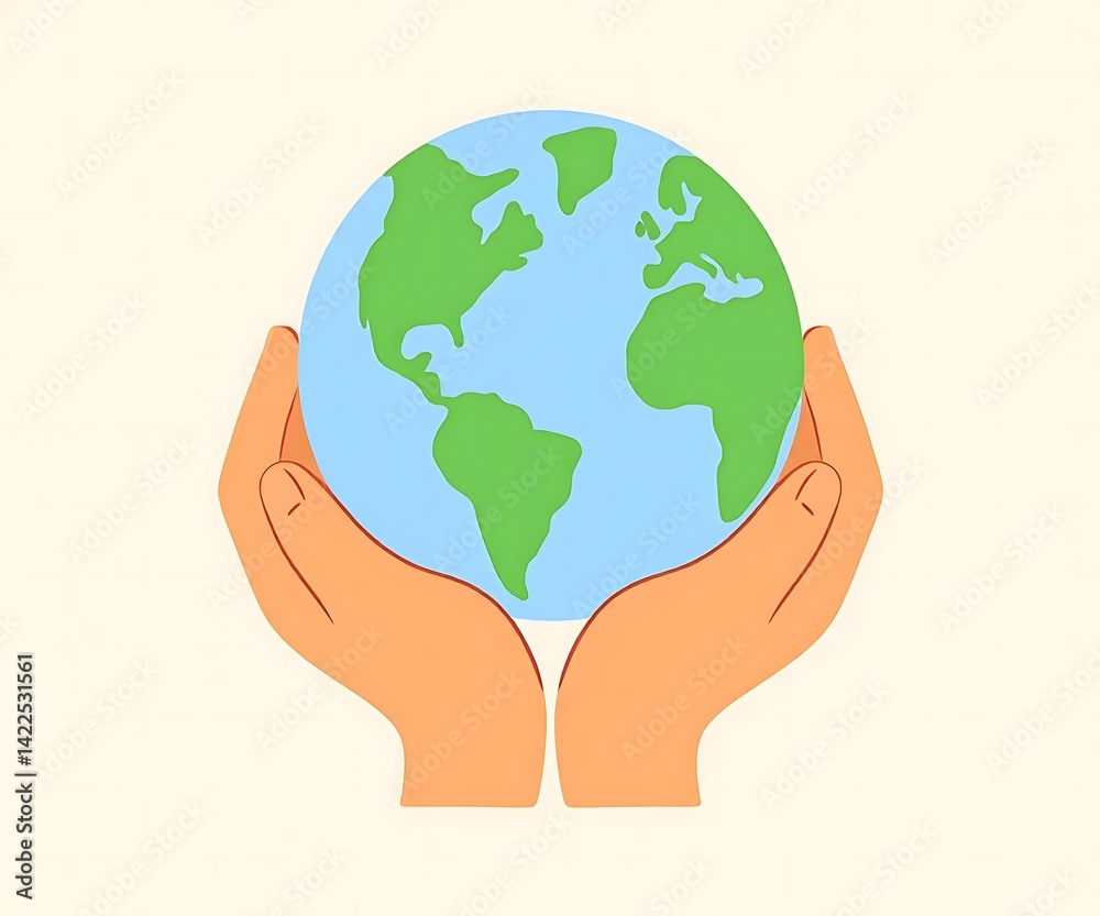 A caring hand holds the green globe, symbolizing a global effort to save our planet and the world illustration art A caring hand holds the green globe, symbolizing a global effort to save our planet and the world illustration art