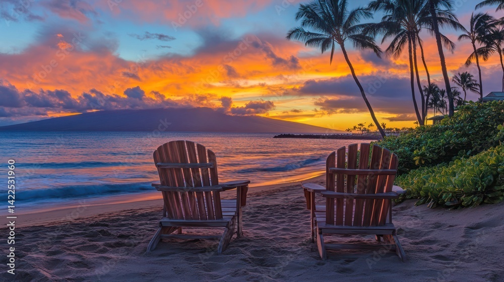Hawaiian Beach Sunset Chairs - Relaxation Hawaiian Beach Sunset Chairs - Relaxation