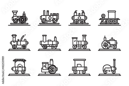 Steam Engine 2D Simple Line Art
