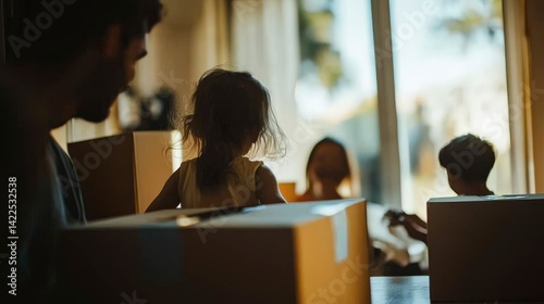 Family Embracing Fresh Start in New Home with Unpacking Boxes