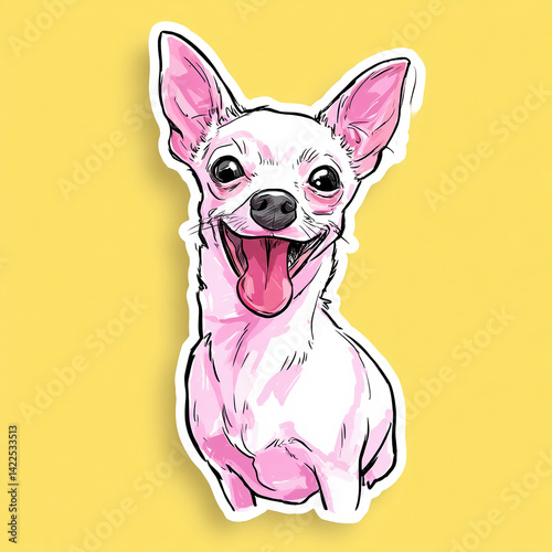 Colorful Sketch of a Happy Chihuahua on a Vibrant Yellow Background

