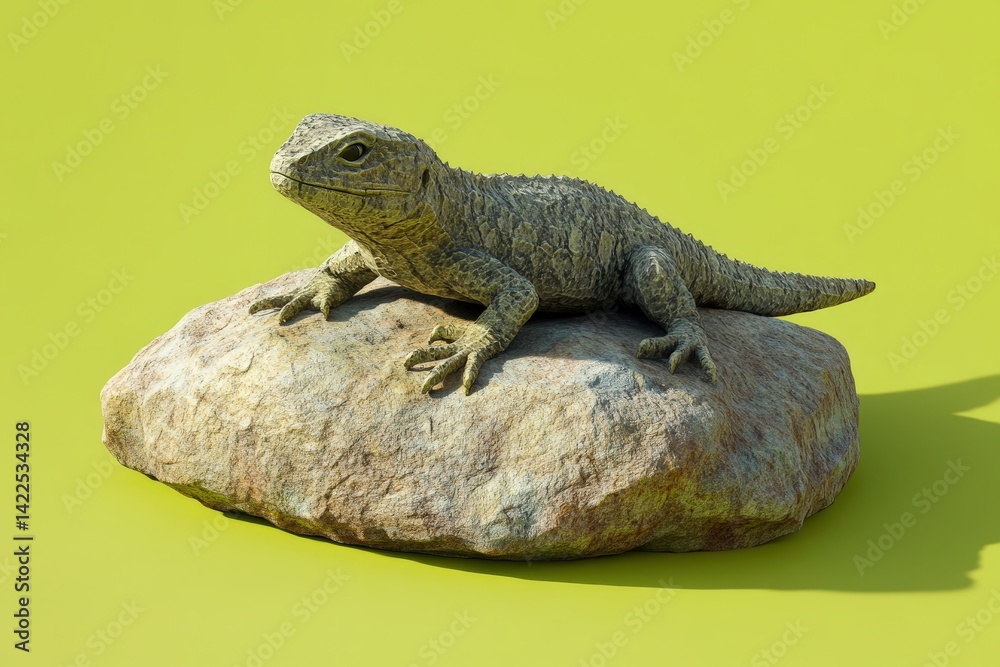 Obraz premium Detailed figurine of a desert lizard on a rock.