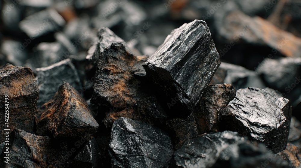 Close-up Pile of Dark Coal Mining Ore for Industry and Energy Close-up Pile of Dark Coal Mining Ore for Industry and Energy